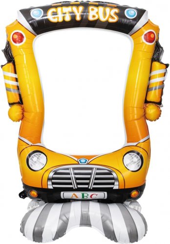 50-Inch Multicolor City Bus Photo Frame Pedestal Foil Balloon, Back to School Bu