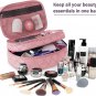 Makeup Bag Portable Cosmetic Travel Bag with Handle Large Double Layer Toiletry