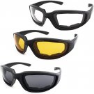 3 Pair Motorcycle Riding Glasses Padding Goggles UV Protection Dustproof Windpro