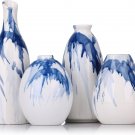 Set of 4 Blue and White Ceramic Bud Vases - Modern Farmhouse Navy Blue Decorativ