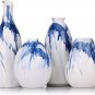 Set of 4 Blue and White Ceramic Bud Vases - Modern Farmhouse Navy Blue Decorativ