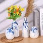 Set of 4 Blue and White Ceramic Bud Vases - Modern Farmhouse Navy Blue Decorativ