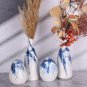 Set of 4 Blue and White Ceramic Bud Vases - Modern Farmhouse Navy Blue Decorativ