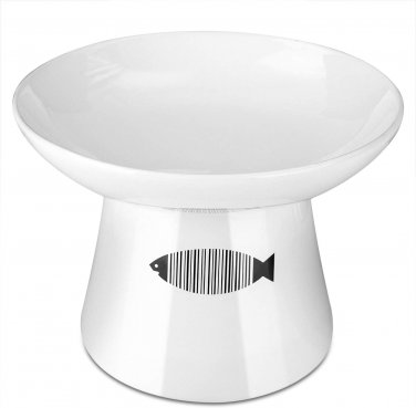 Cat Raised Food/Water Bowl for Elder Big Cats, Non-Skid 4.8X6.4In Premium Cerami
