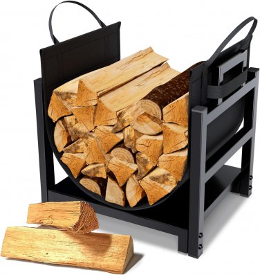 Firewood Rack Log Holder Indoor with Wood Carrier, Powder-Coated Steel Made, Up-
