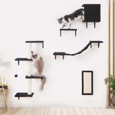 Modern Wall-Mounted Cat Furniture - 5Pcs Cat Wall Shelves, Stable Wooden Cat Cli