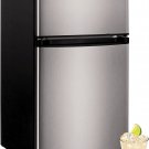 3.2 Cu.Ft Mini Fridge with Freezer, Stainless Steel 2 Door, Adjustable Thermosta