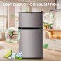 3.2 Cu.Ft Mini Fridge with Freezer, Stainless Steel 2 Door, Adjustable Thermosta