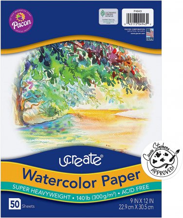 Ucreate Watercolor Paper, White, Package, 140 Lb., 9" X 12", 50 Sheets