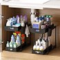 Double Sliding under Sink Organizer, 2 Tier Bathroom Organizer with 1 Cup 4 Hook