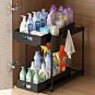 Double Sliding under Sink Organizer, 2 Tier Bathroom Organizer with 1 Cup 4 Hook