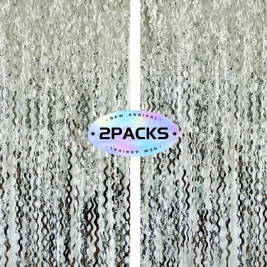 Glittering Wavy Silver Backdrop Metallic Tinsel Foil Fringe Curtains Photo Booth