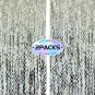 Glittering Wavy Silver Backdrop Metallic Tinsel Foil Fringe Curtains Photo Booth