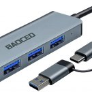 USB Hub,  4 Ports Double Adapter USB Extender Ultra Slim USB C to USB Adapter 3.