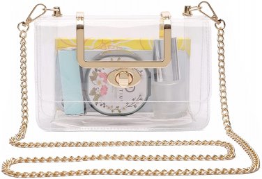 Small Clear Purse Stadium Approved, Gold Fashion Clear Crossbody Bag for Women f