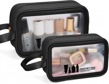 Toiletry Bag for Women Men, Translucent Waterproof 2 Pcs Makeup Cosmetic Bag Tra