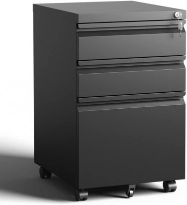 3 Drawer Mobile File Cabinet,Under Desk Metal Filing Cabinet with Lock and Wheel