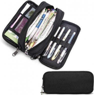 Large Capacity Pencil Case, Aesthetic Pencil Pouch with 3 Compartments Nylon Sto