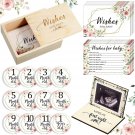 50 Pcs Floral Baby Advice Cards with Wooden Baby Keepsake Box Sonogram Photo Fra