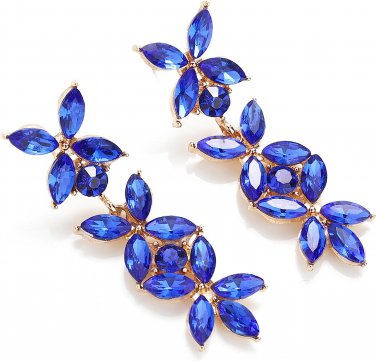 Royal Blue Rhinestone Dangle Statement Earrings Marquise Crystal Drop Earrings f