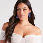 Royal Blue Rhinestone Dangle Statement Earrings Marquise Crystal Drop Earrings f