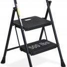 2 Step Ladder, Folding Step Stool with Wide Anti-Slip Pedal, Sturdy Steel Ladder
