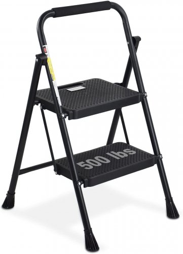 2 Step Ladder, Folding Step Stool with Wide Anti-Slip Pedal, Sturdy Steel Ladder