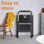 2 Step Ladder, Folding Step Stool with Wide Anti-Slip Pedal, Sturdy Steel Ladder
