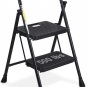 2 Step Ladder, Folding Step Stool with Wide Anti-Slip Pedal, Sturdy Steel Ladder