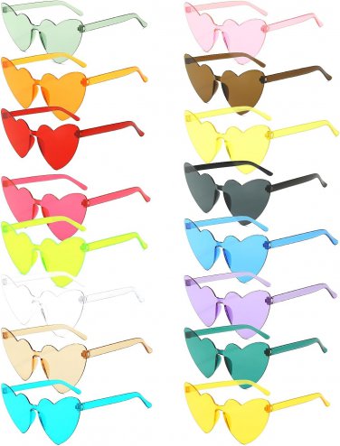 16 Pairs Heart Shaped Rimless Sunglasses Frameless Heart Sunglasses Transparent