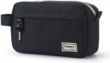 High Capacity Pen Case Black, Durable Pencil Bag Stationery Pouch Zipper, Portab