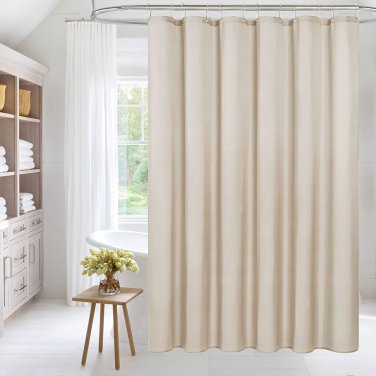 Beige Shower Curtain Liner Set with Plastic Hooks, Cream Fabric Shower Curtain L