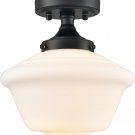 Modern Black Semi Flush Mount Ceiling Light Schoolhouse Light Fixture Milk Glass