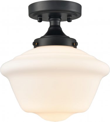 Modern Black Semi Flush Mount Ceiling Light Schoolhouse Light Fixture Milk Glass