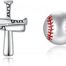 Baseball Stud Earrings for Women - Sterling Silver Softball Earring Cross Ball E