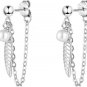 925 Sterling Silver Earrings for Women Small Earrings Retro Earrings (Feather Ta