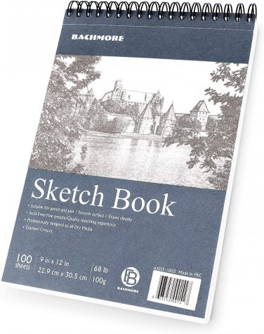 Bachmore Sketchpad 9X12" Inch (68Lb/100G), 100 Sheets of TOP Spiral Bound Sketch