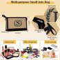Initial Jute Canvas Tote Bag, Personalized Beach Bag with Makeup Bag, Birthday W