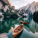 5D Diamond Painting Kits Lake, DIY Paint with Diamond Art Small Boat Mountain Sc