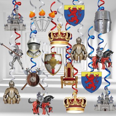 72 Pcs Medieval Knight Birthday Decorations Medieval Knight Crown Castles Hangin