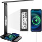 LED Desk Lamp with Wireless Charger for Home Office, USB Charging Port, Clock, A