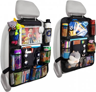 Car Backseat Organizer X2 Kick Mats Backseat Storage Bag with Clear Screen Table