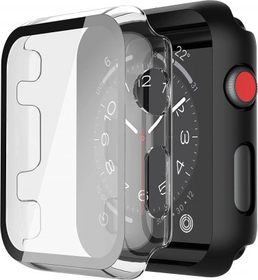 2 Pack PC Case with Tempered Glass Screen Protector Compatible with Apple Watch