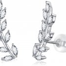 Leaf Stud Earrings Ear Climber Earrings for Women Girls Cubic Zirconia Ear Crawl