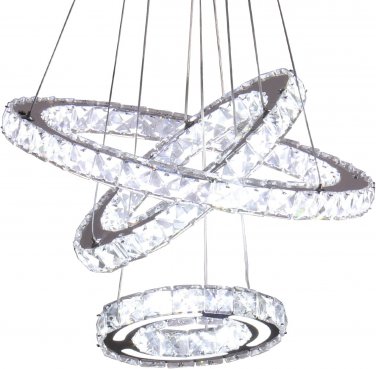 CXGLEAMING LED Chandeliers Modern Ceiling Light Fixture 3 Rings Adjustable Cryst