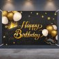 Glitter Happy Birthday Backdrop Black Gold Birthday Theme Fabric Sign Poster Ban
