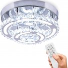9.8" Small Modern Chandelier Crystal Flush Mount Ceiling Light Fixture Remote Co