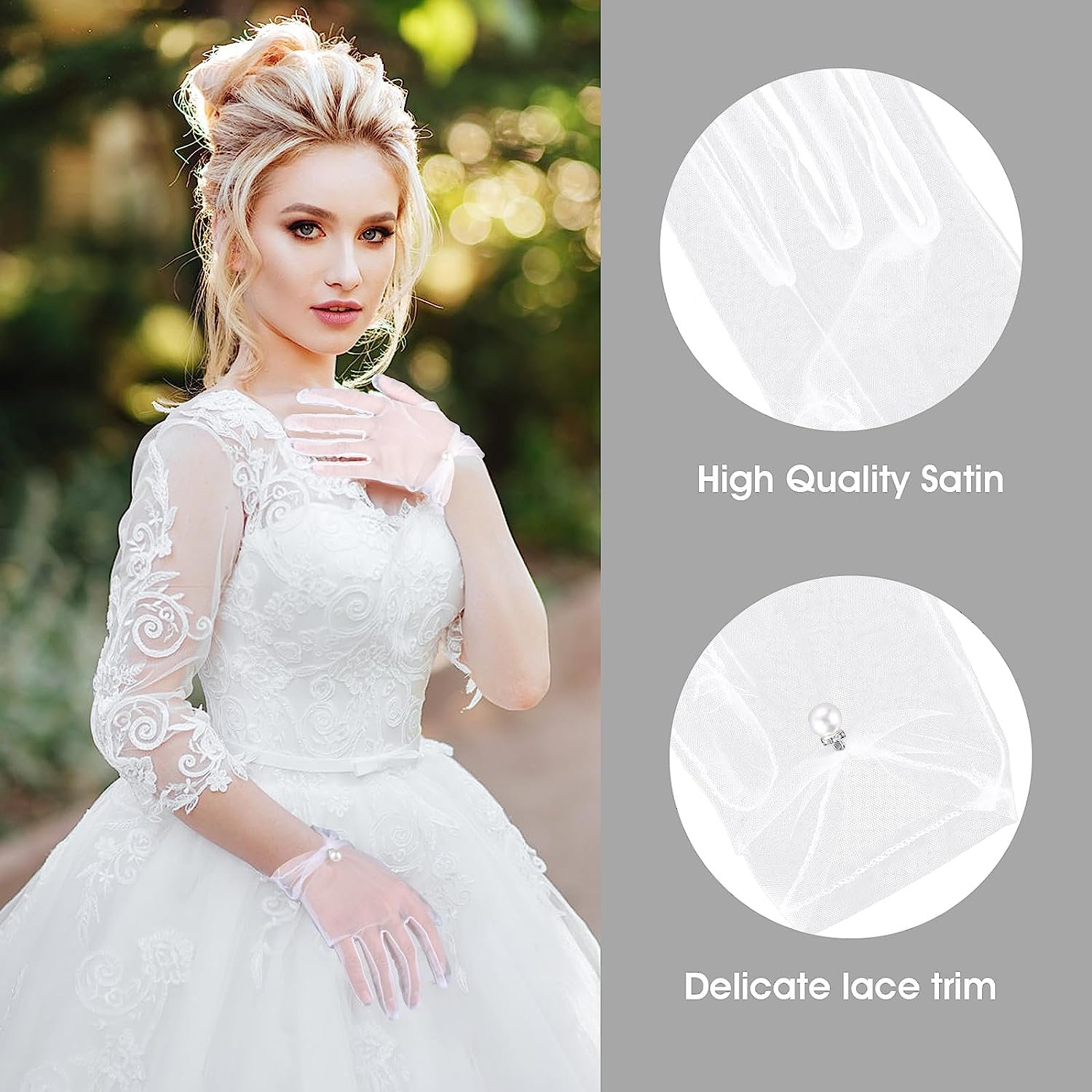 Women White Bridal Lace Gloves Elegant Short Tea Party Gloves Wrist