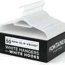 Fontaines Luxury White Velvet Felt Non Slip Clothes Hangers 50 Pack - Ultra Slim