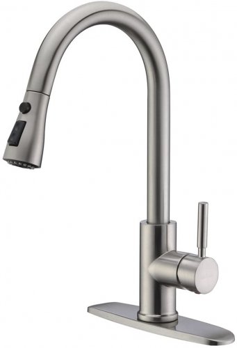 WEWE Single Handle High Arc Brushed Nickel Pull Out Kitchen Faucet,Single Level